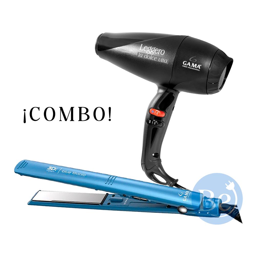 Combo Gama Alisadora Blue Titanio BECHS0000002426 y Secador Leggero Black Ion