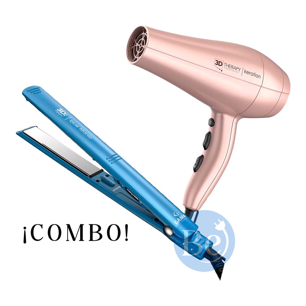 Combo Gama Alisadora Blue Titanio BECHS0000002426 y Secador Keration BECHD0000002033