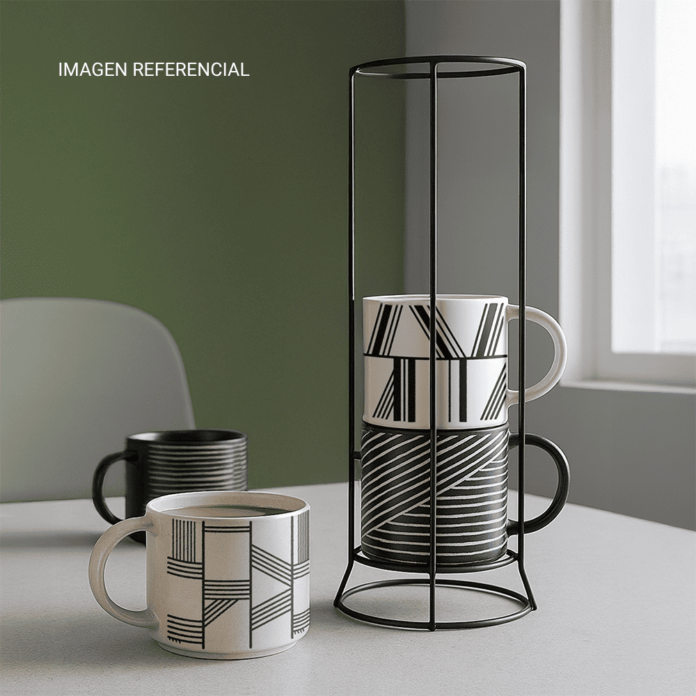 Set de 4 Tazas Cerámicas Orange con Rack Urbano Blanco