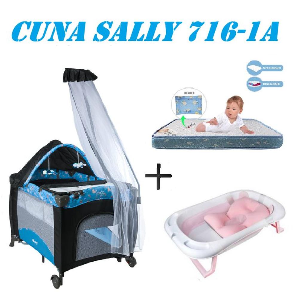 Cuna Sally 716-1A Tina Rosa Colchon Azul -Azul