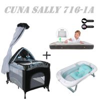 Cuna Sally 716-1A Tina Azul Colchon Gris-Gris