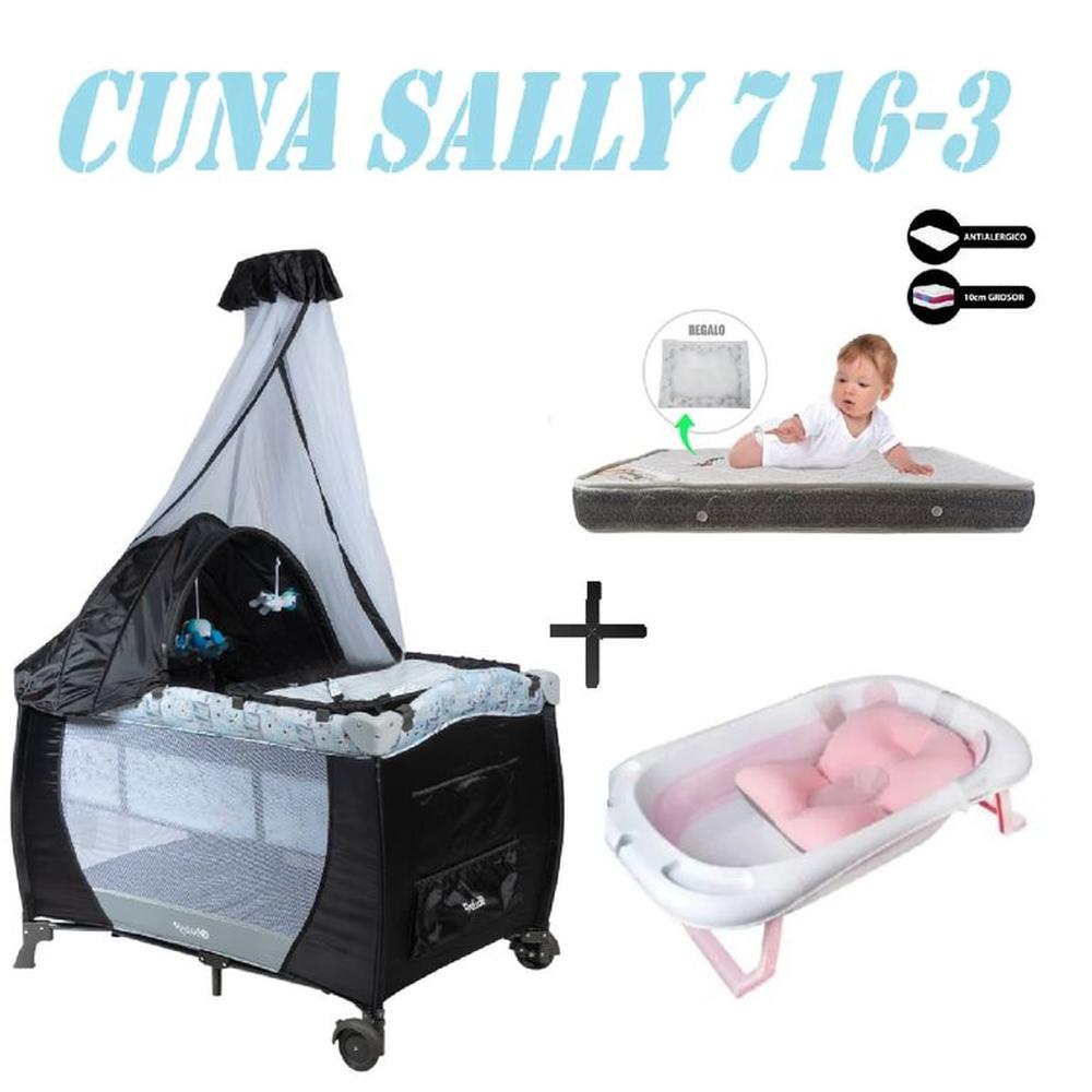 Cuna Ebaby 716-3 Sally Tina Rosa Colchon Gris-Gris