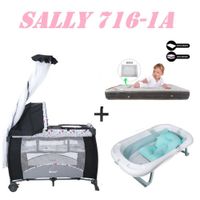 Cuna Sally 716-1A Tina Azul Colchon Rosa -Gris