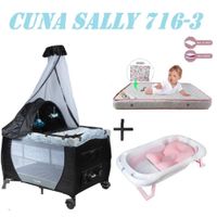 Cuna Ebaby 716-3 Sally Tina Rosa Colchon Gris-Rosa