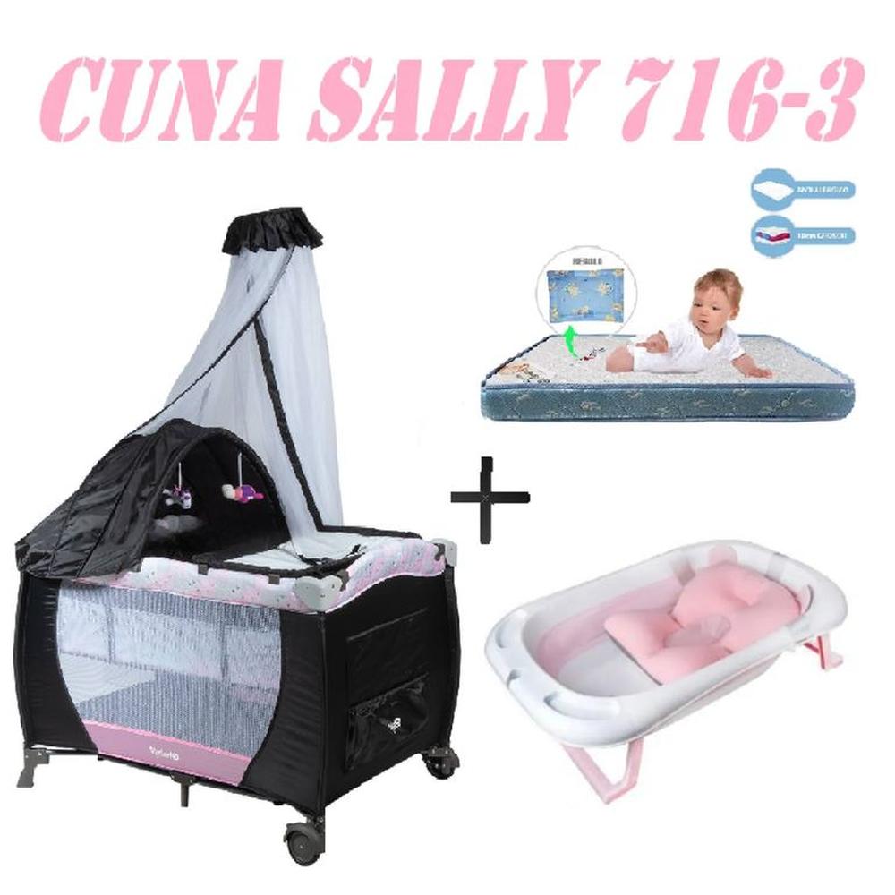 Cuna Ebaby 716-3 Sally Tina Rosa Colchon Rosa-Azul