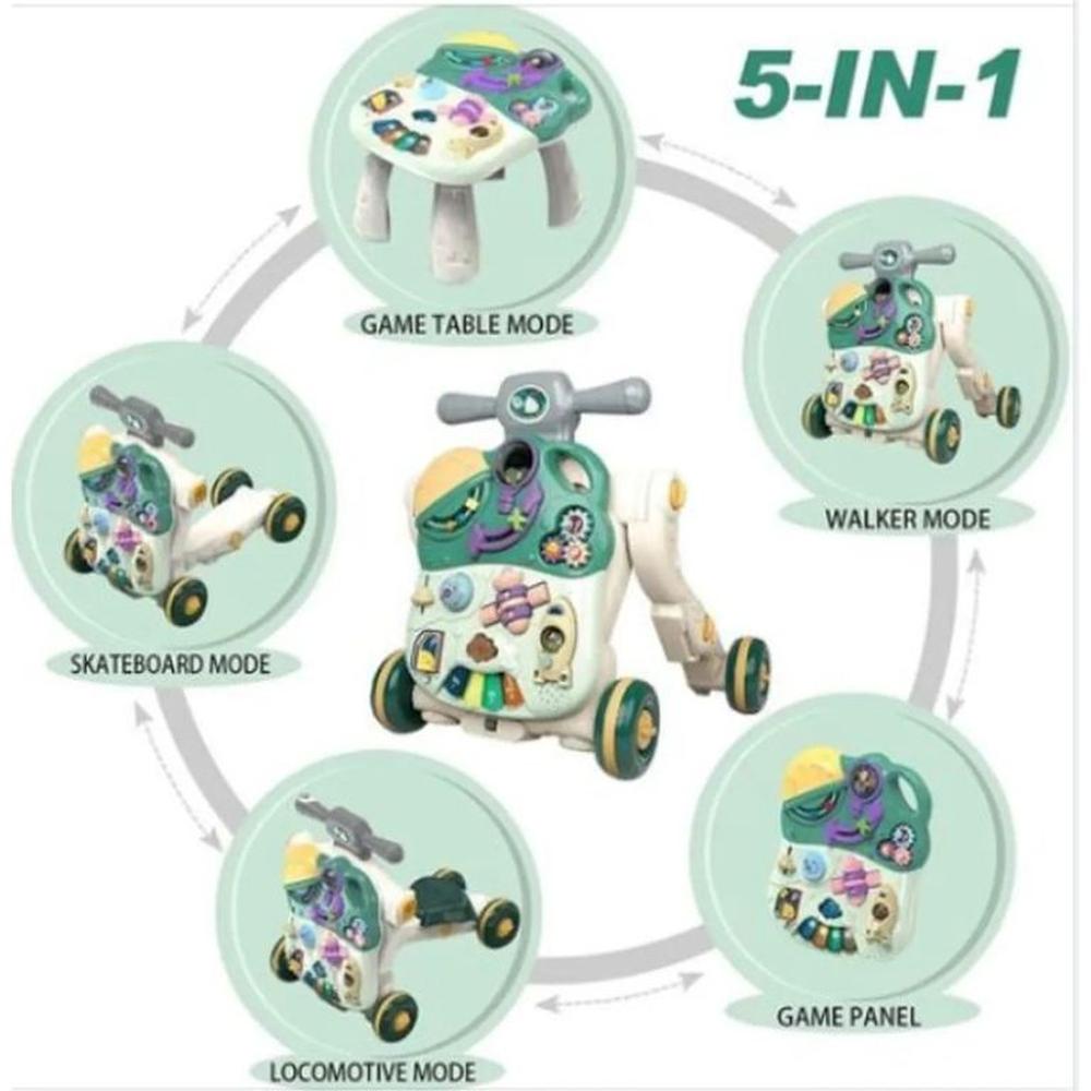 Caminador 5 en 1 con Mesa de juegos y Sonido - Verde