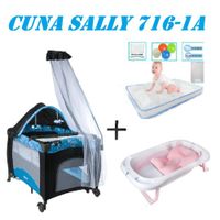 Cuna Sally 716-1A Tina Rosa Colchon Azul -celeste