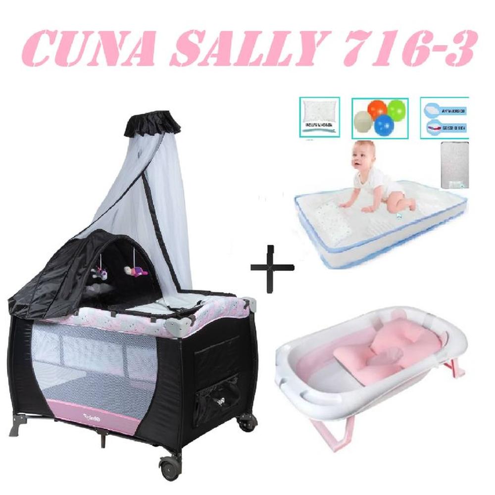 Cuna Ebaby 716-3 Sally Tina Rosa Colchon Rosa-Celeste