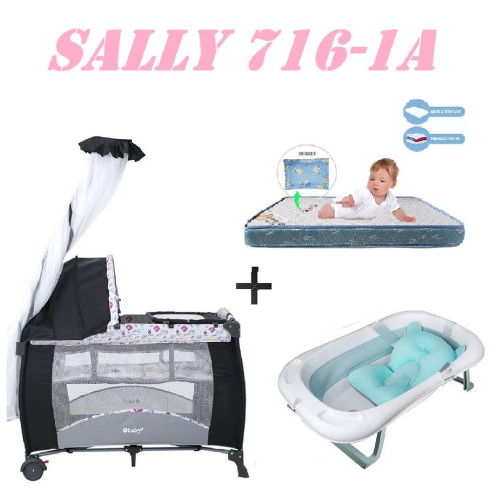Cuna Sally 716-1A Tina Azul Colchon Rosa -Azul