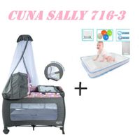 Cuna Corral Ebaby 716-3 Sally Colchon Rosa-Celeste