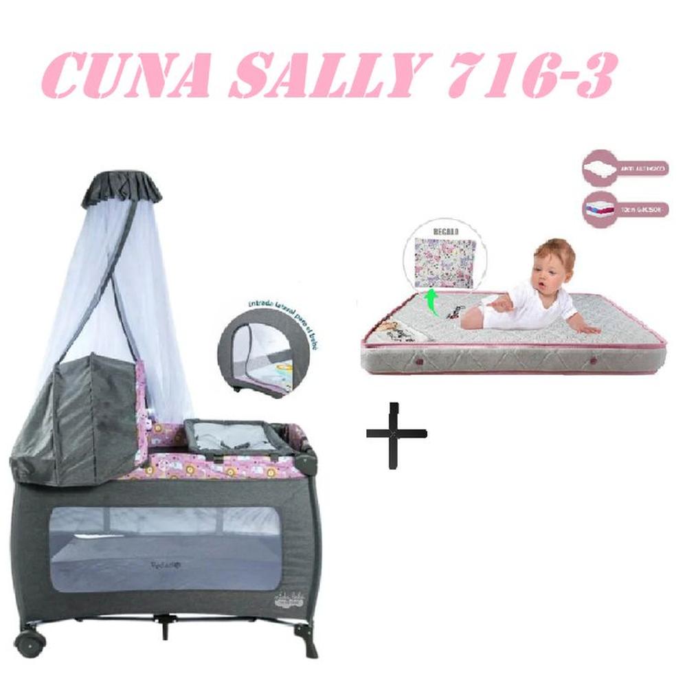 Cuna Corral Ebaby 716-3 Sally Colchon Rosa-Rosa