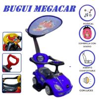Buggie Empujador 3 en 1 Megacar Musical y Luces -Azul