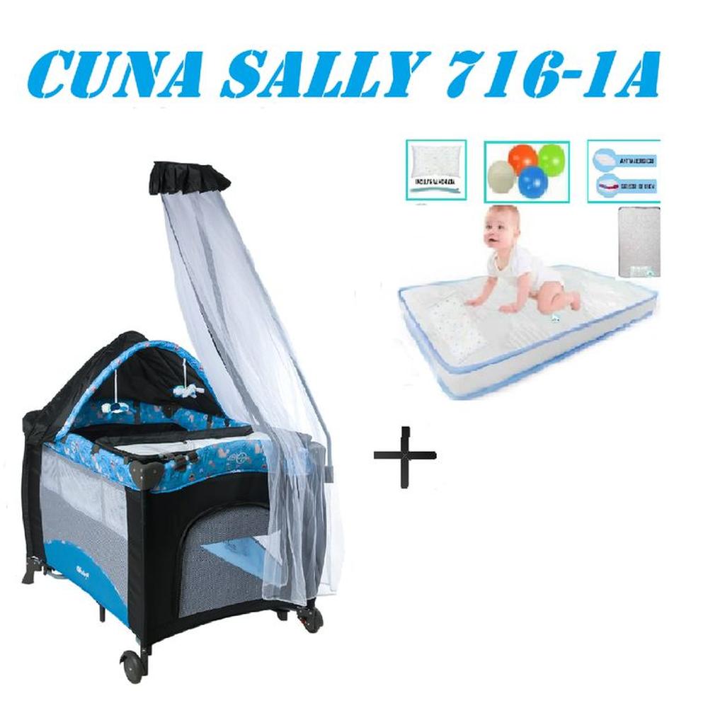 Cuna Corral Sally 716-1A Colchon Azul -Celeste