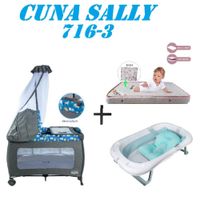 Cuna Ebaby 716-3 Sally Tina Azul Colchon Azul-Rosa