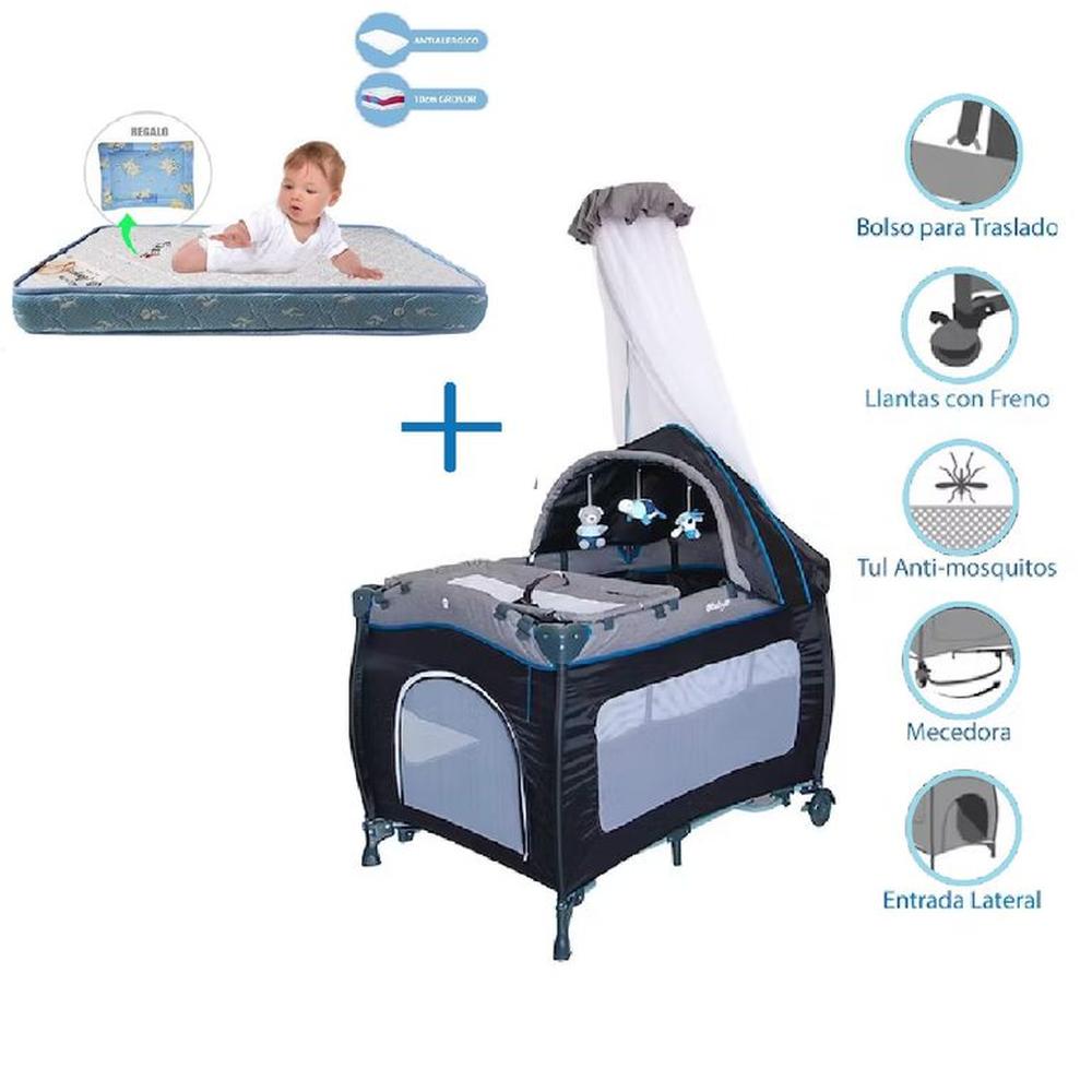 Cuna corral Sally +  colchon Azul - Azul