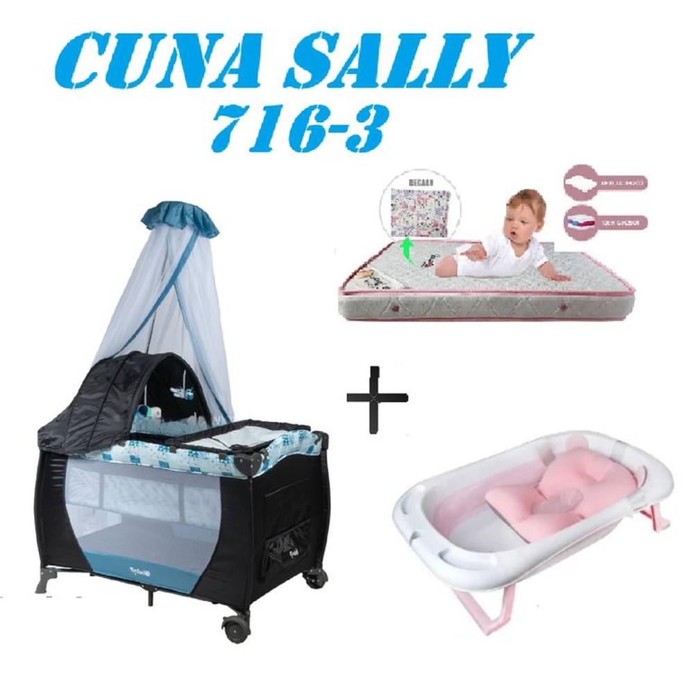 Cuna Ebaby 716-3 Sally Tina Rosa Colchon Azul-Rosa