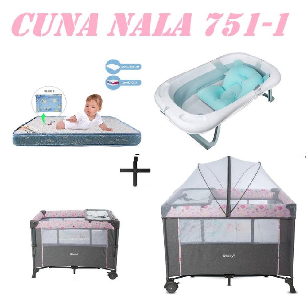 Cuna Colecho Nala Tina Azul Colchon Rosa -Azul