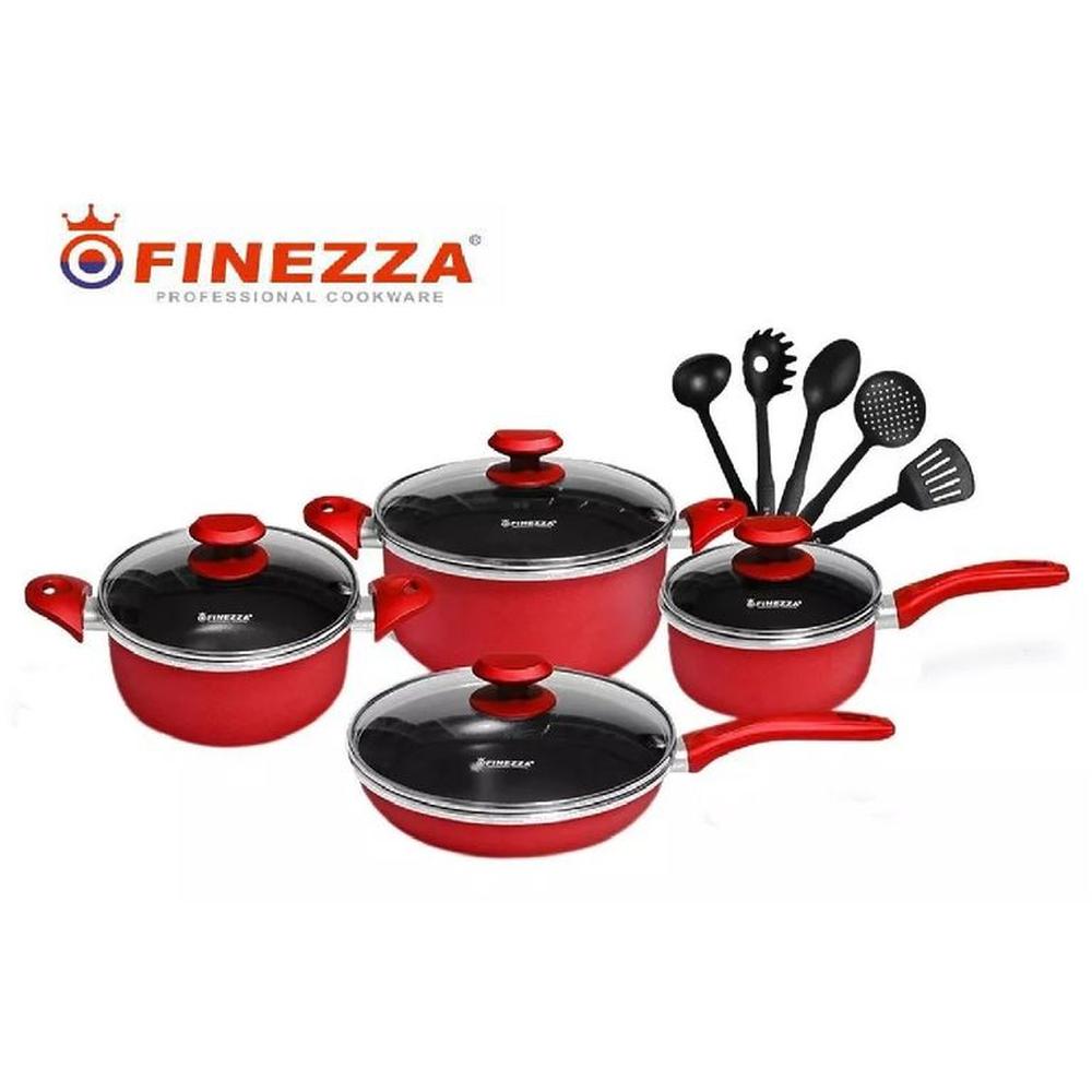 Juego de Olla Antiaderente 13 Piezas Finezza Rojo FZ1658