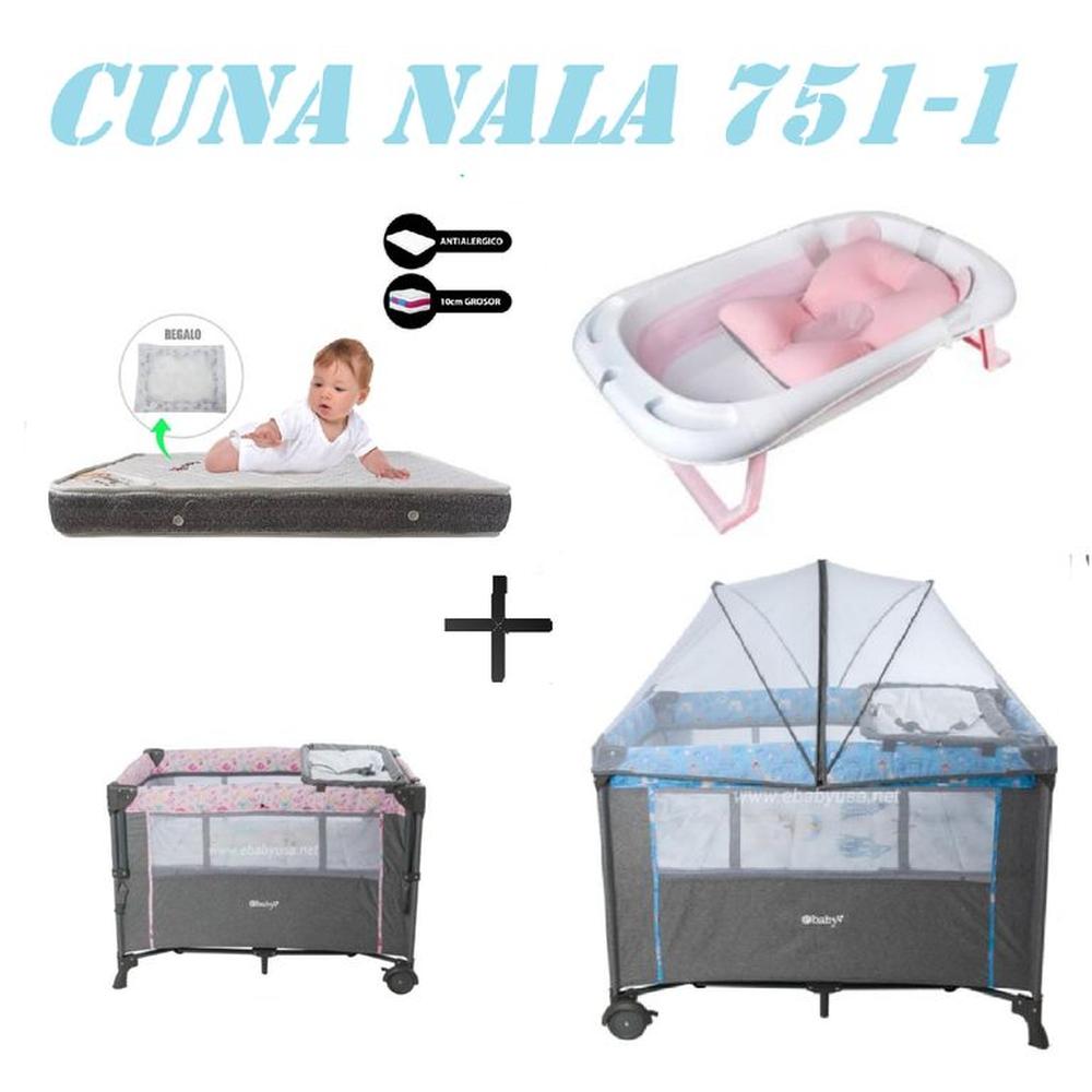Cuna Colecho Nala Tina Rosa Colchon Azul -Gris