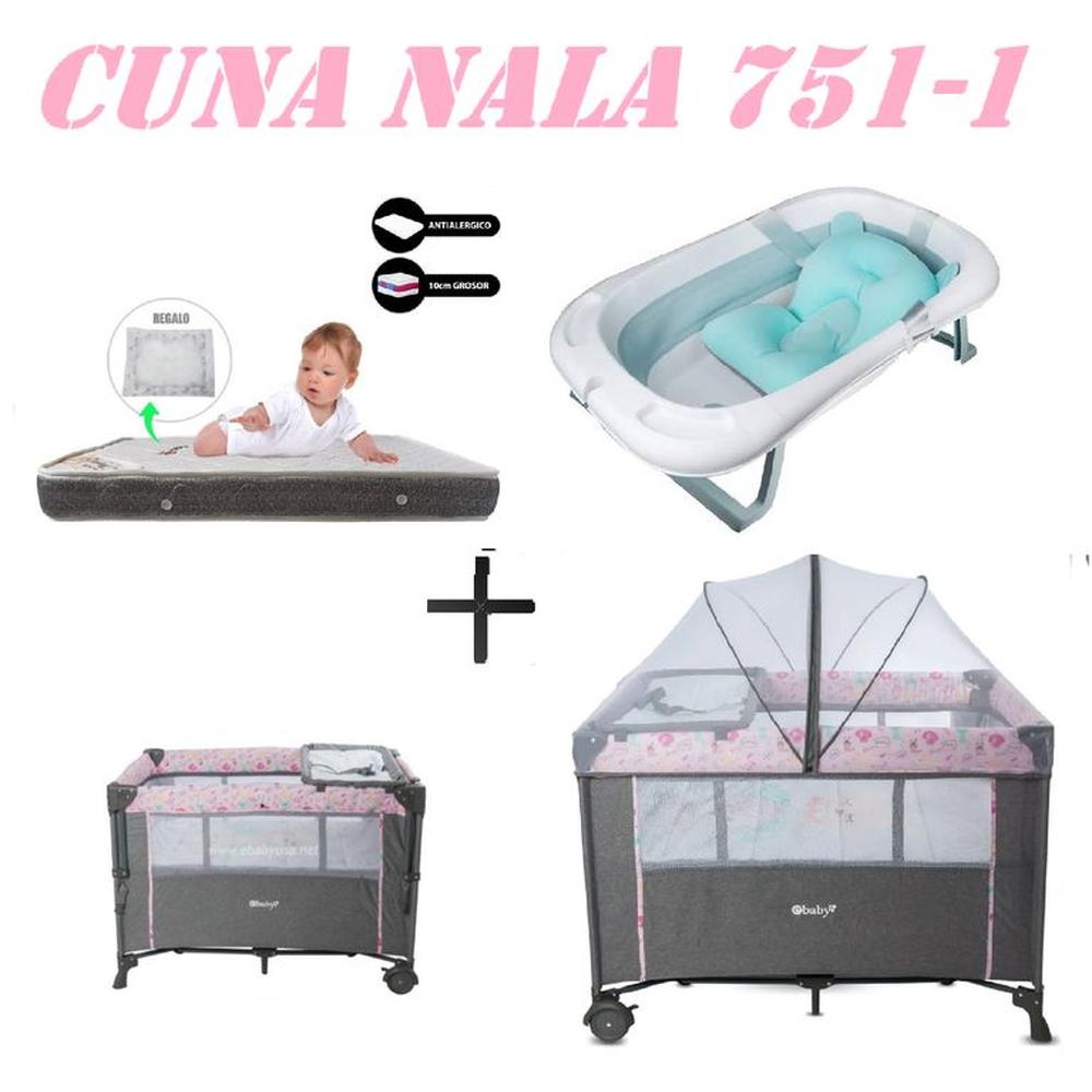 Cuna Colecho Nala Tina Azul Colchon Rosa -Gris