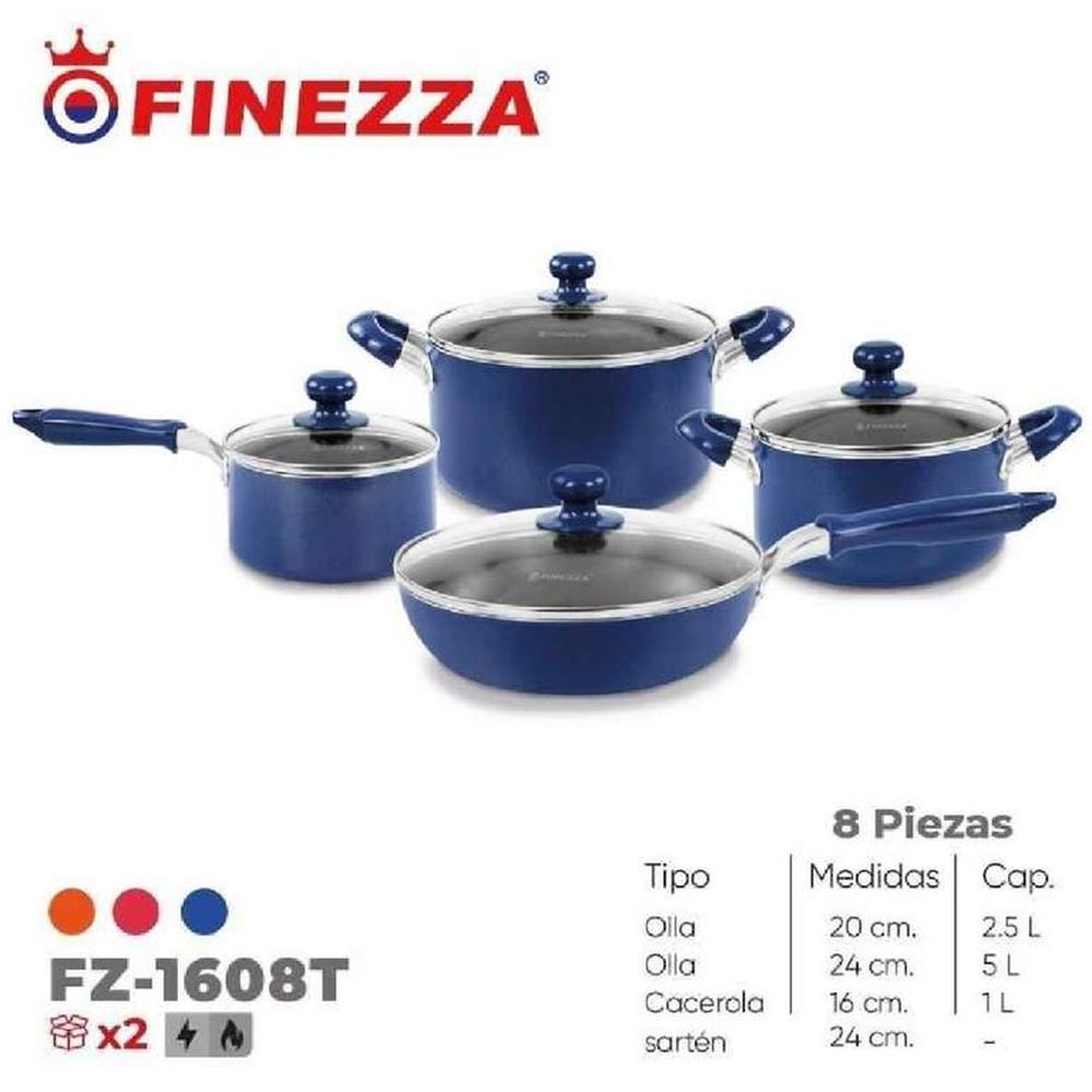 Juego de ollas antiadherentes de 8 pzas. FZ-1608T-Azul