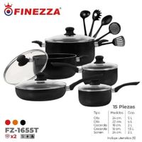 Juego de ollas antiadherentes de 15 pzs FZ-1655T-Negro