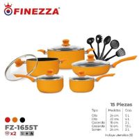 Juego de ollas antiadherentes de 15 pzs FZ-1655T-Naranja
