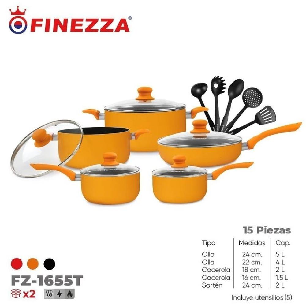 Juego de ollas antiadherentes de 15 pzs FZ-1655T-Naranja