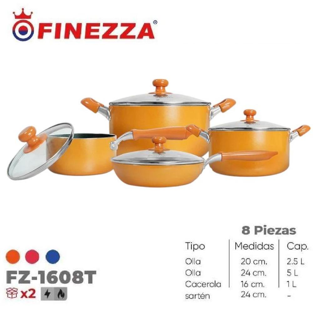 Juego de ollas antiadherentes de 8 pzas. FZ-1608T-Naranja