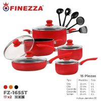 Juego de ollas antiadherentes de 15 pzs FZ-1655T-Rojo