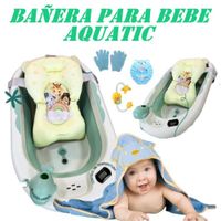 Nueva Bañera De bebe Con Termometro Aquatic -Verde