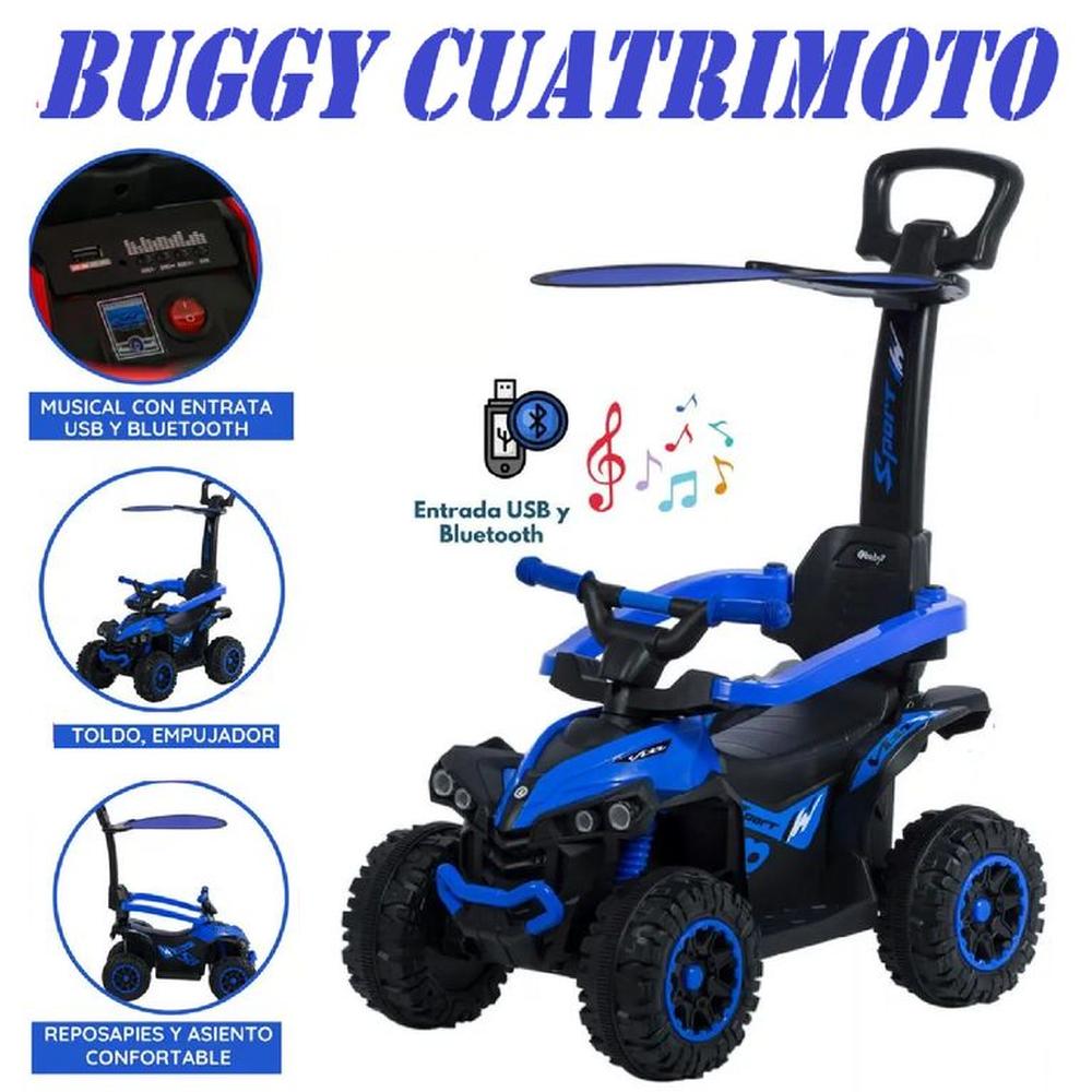 Nueva Cuatrimoto Musical con Luces y Sombrilla -Azul