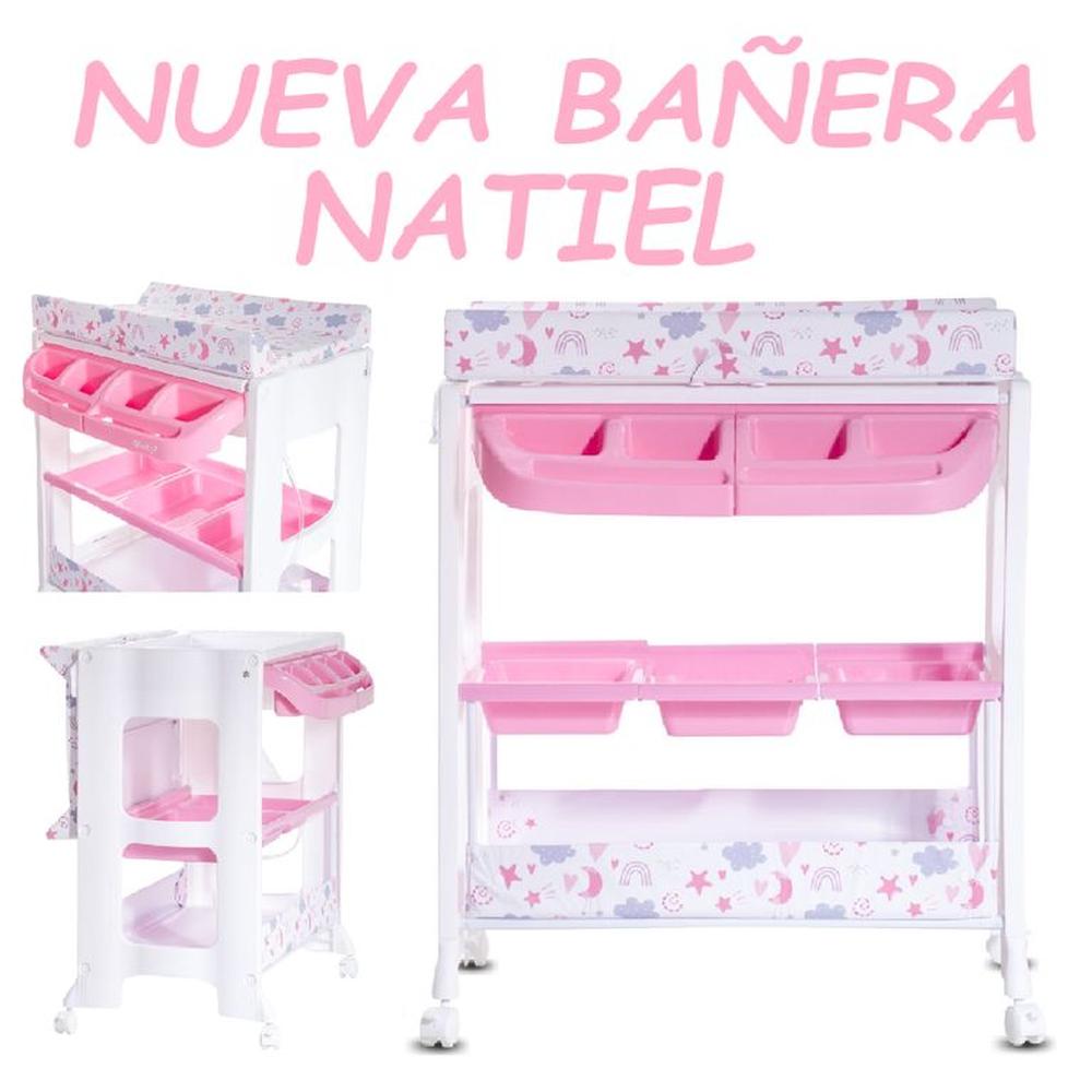 Nueva Bañera NATIEL con Cambiador Organizador -Rosa