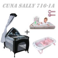 Cuna Sally 716-1A Tina Rosa Colchon Gris-Rosa