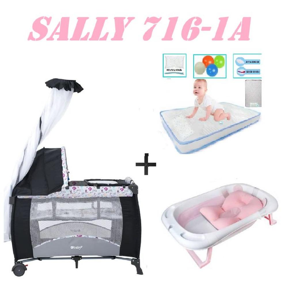 Cuna Sally 716-1A Tina Rosa Colchon Rosa -Celeste