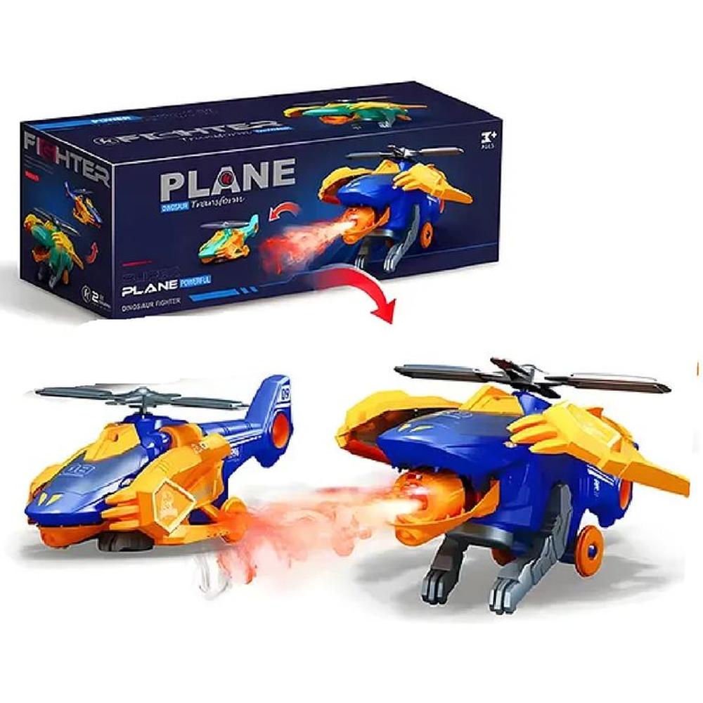 Avion Helicóptero Transforma Dinosaurio -Naranja