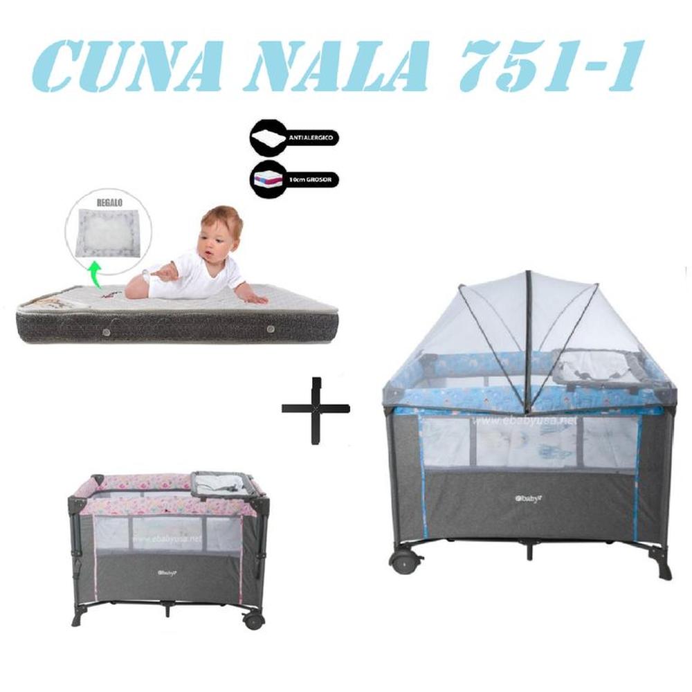 Cuna Colecho Cambiador Nala Colchon Azul -Gris