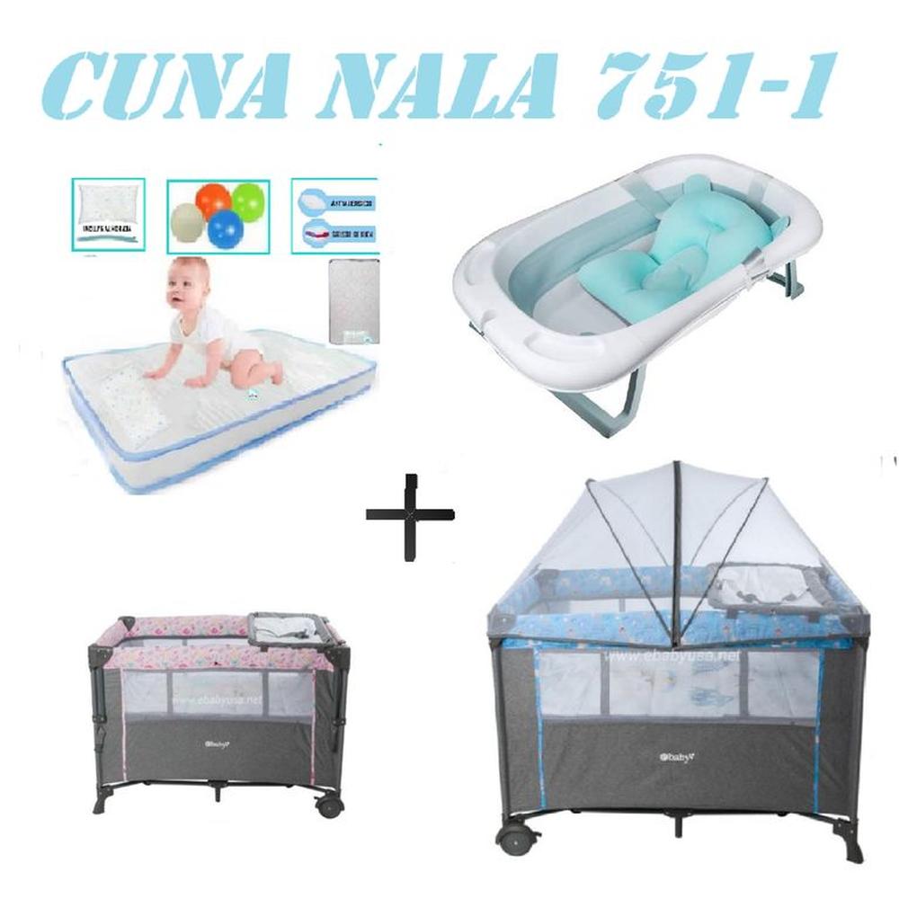 Cuna Colecho Nala Tina Azul Colchon Azul -Celeste