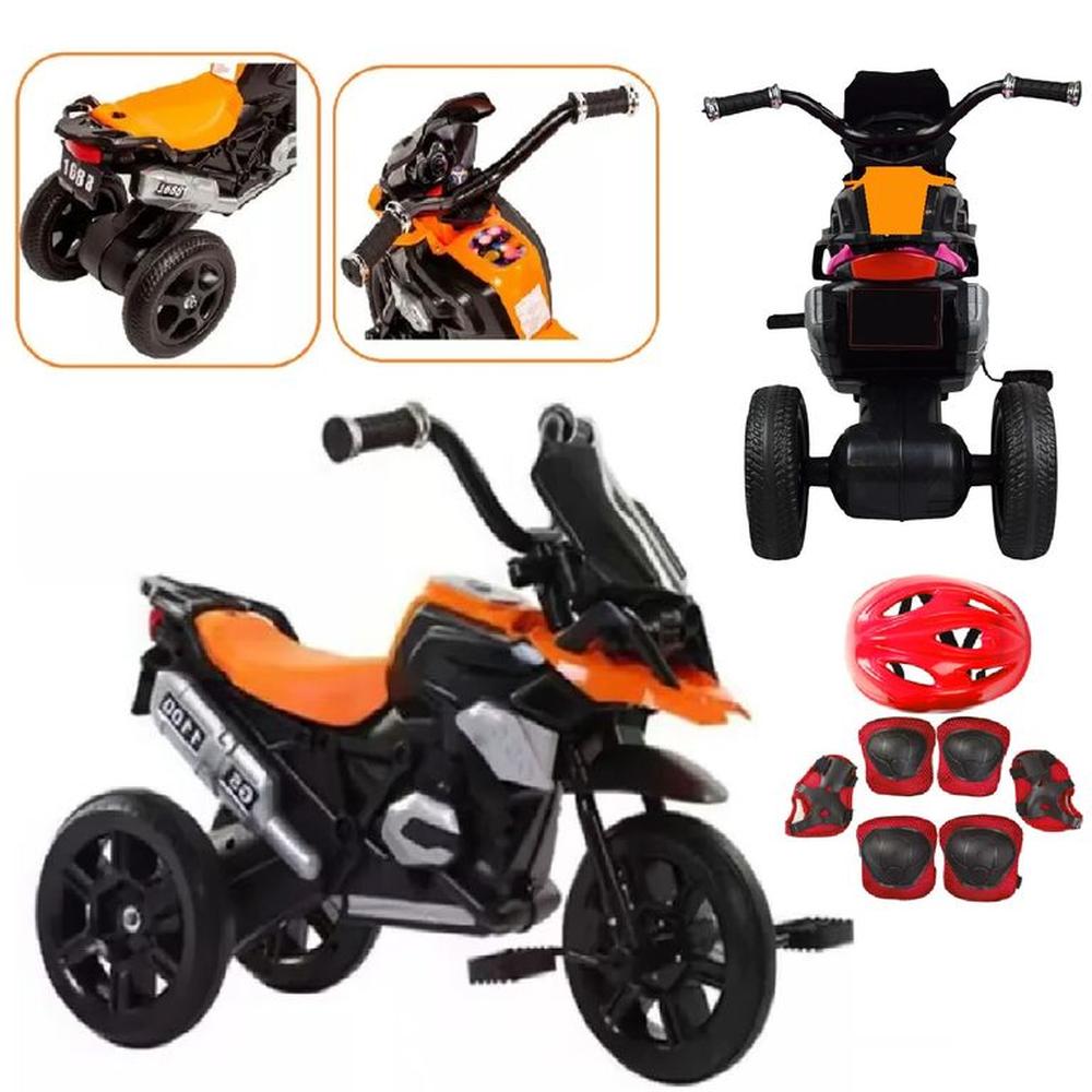 Triciclo Con Diseño De Moto Y Luz Frontal con kit de proteccion -Naranja