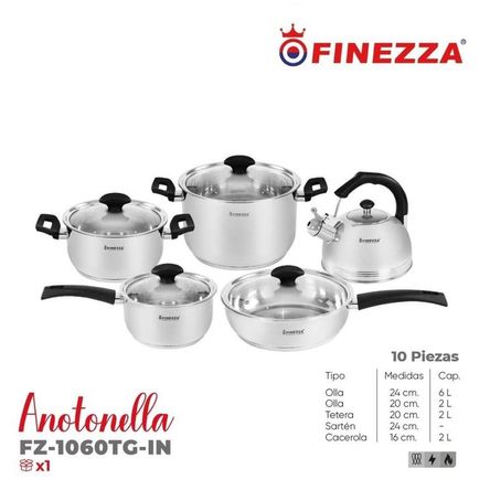 Set Olla Acero Inoxidable Finezza 10 piezas  FZ-1060TG-IN