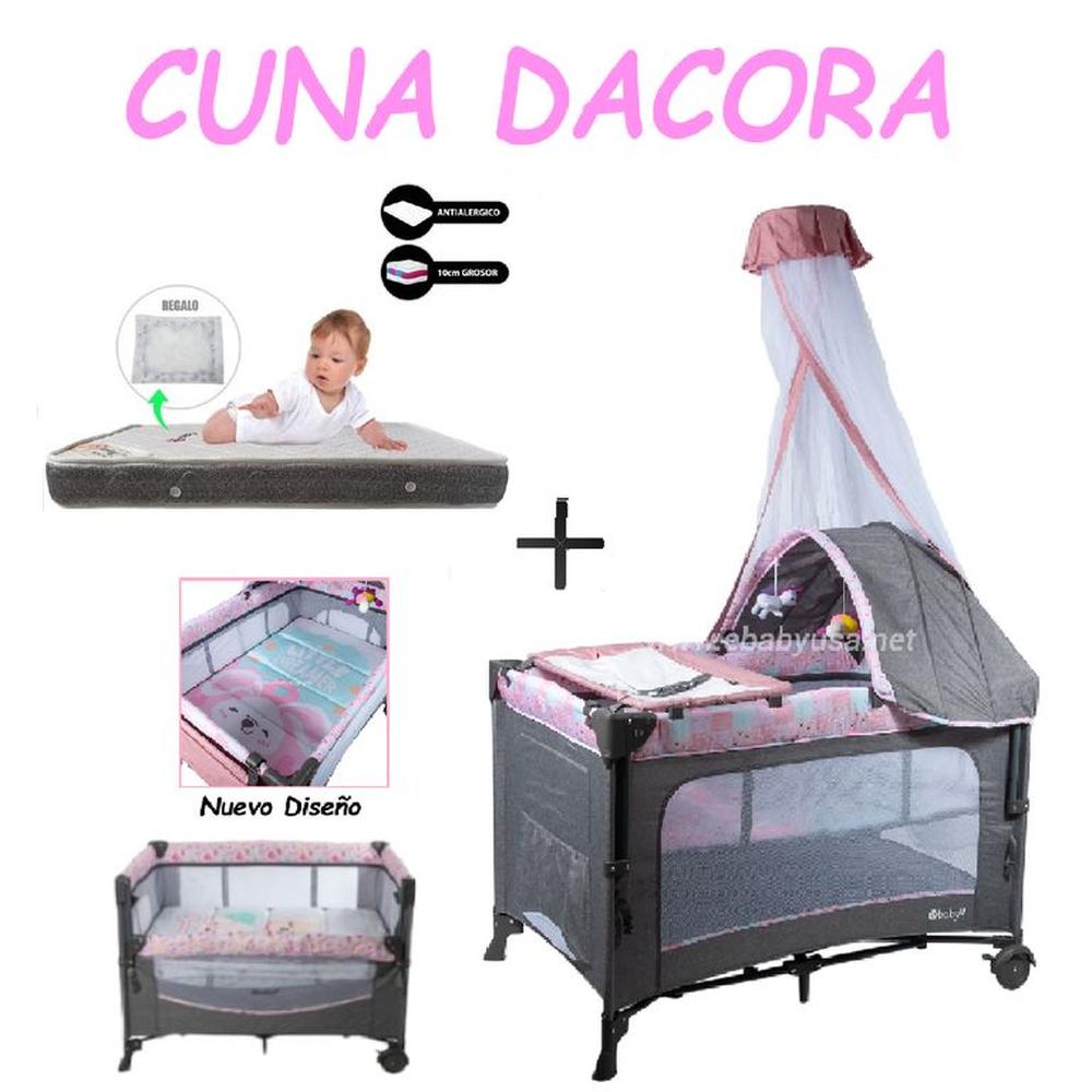 Nueva Cuna Corral Dacora Rosado - Colchon Gris