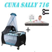 Nueva Cuna Corral Sally 716 Colchon Azul -Gris