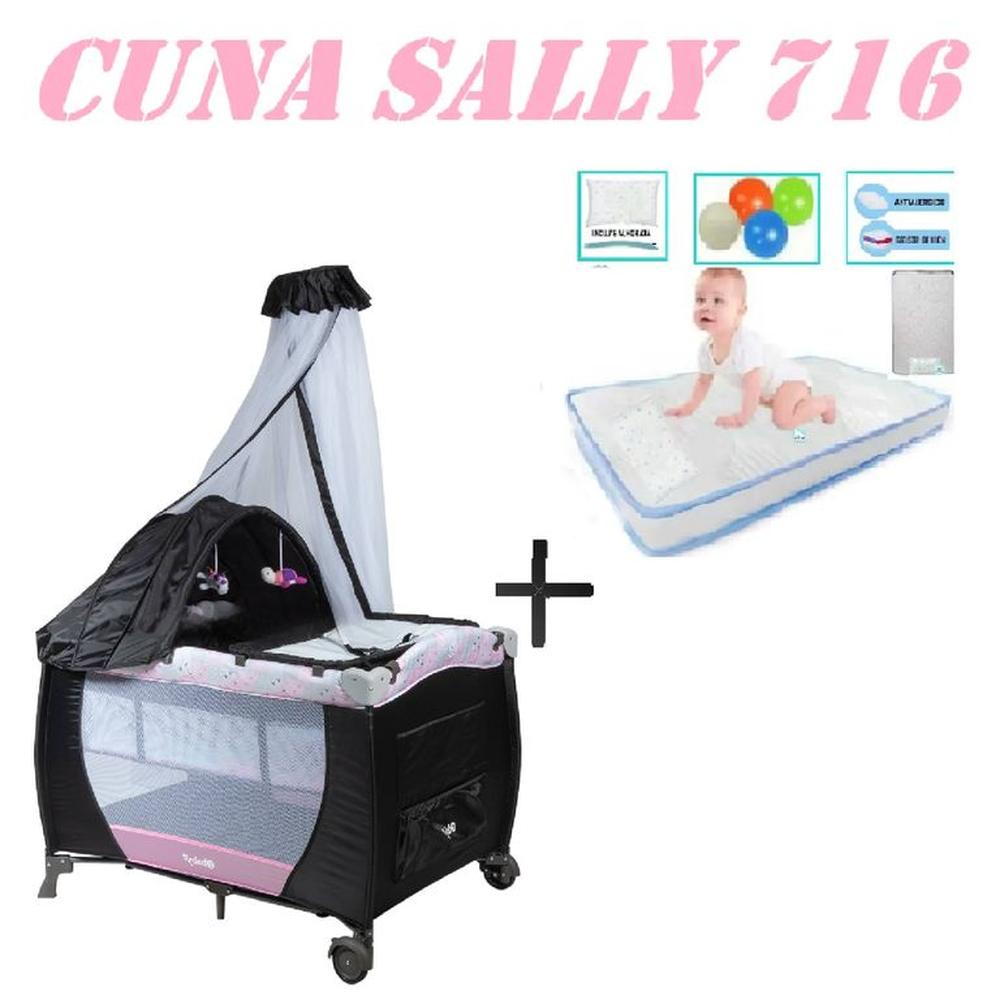 Nueva Cuna Corral Sally 716 Colchon Rosa-Celeste