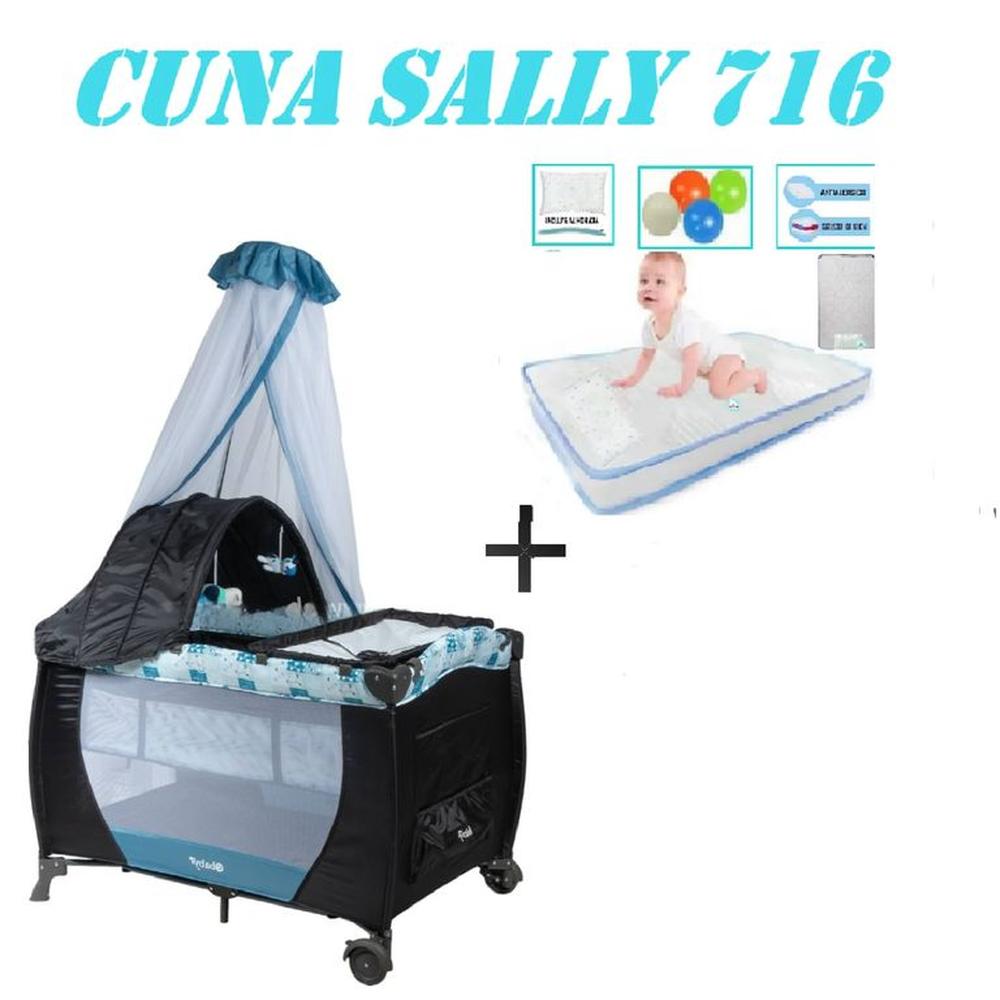 Nueva Cuna Corral Sally 716 Colchon Azul -Celeste