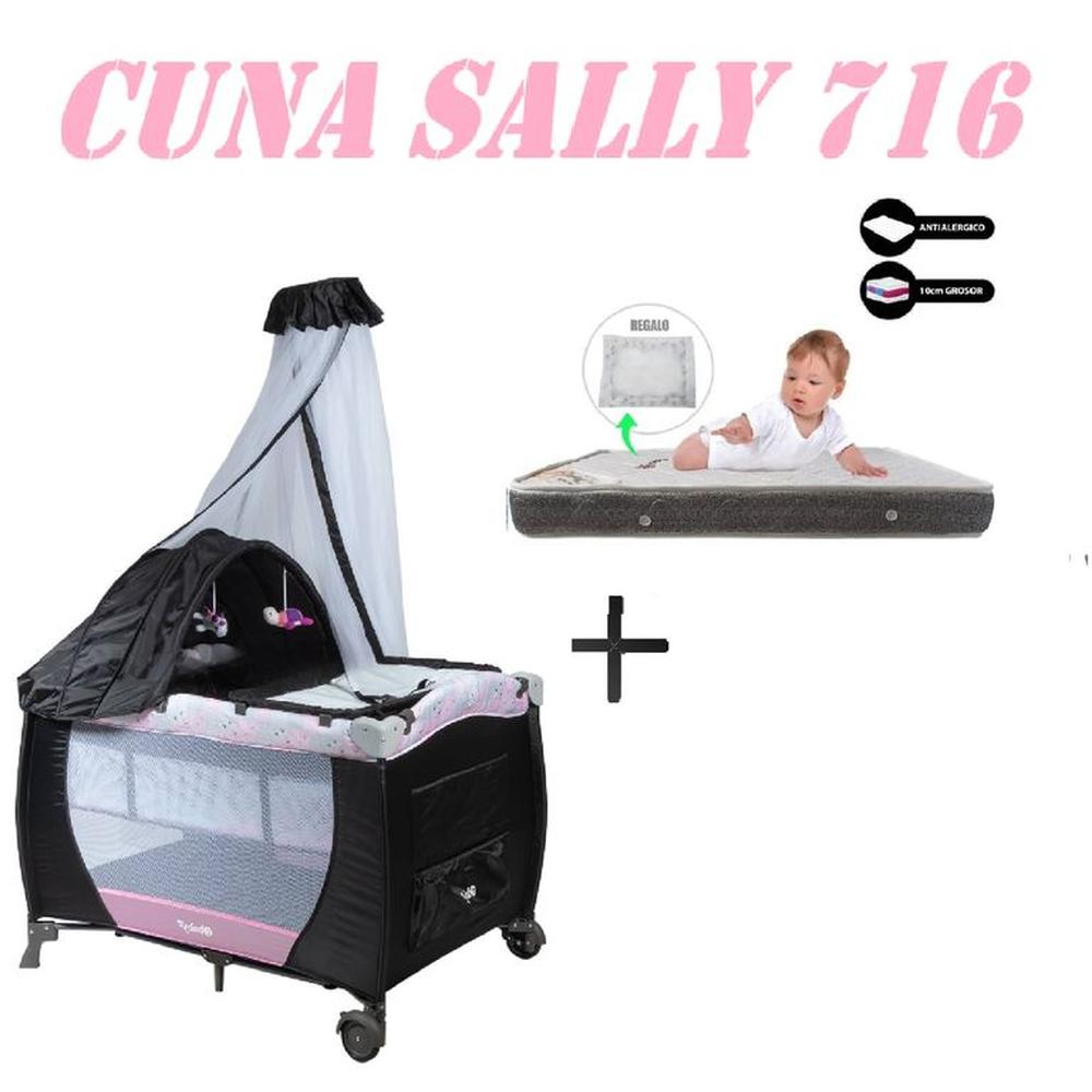 Nueva Cuna Corral Sally 716 Colchon Rosa-Gris