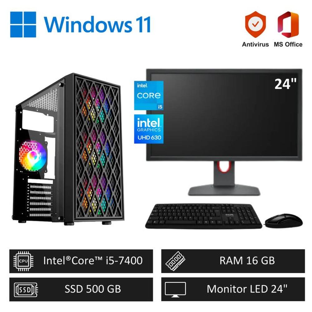 Computadora PC Intel Core i5 - 16GB RAM - 500GB SSD + Monitor LED 24 pulg