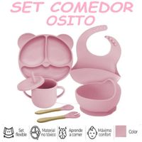 Nuevo Set Comedor de Silicona Osito  6 Pzas - Azul