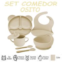 Nuevo Set Comedor de Silicona Osito  6 Pzas -Beige