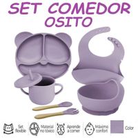 Nuevo Set Comedor de Silicona Osito  6 Pzas - Morado