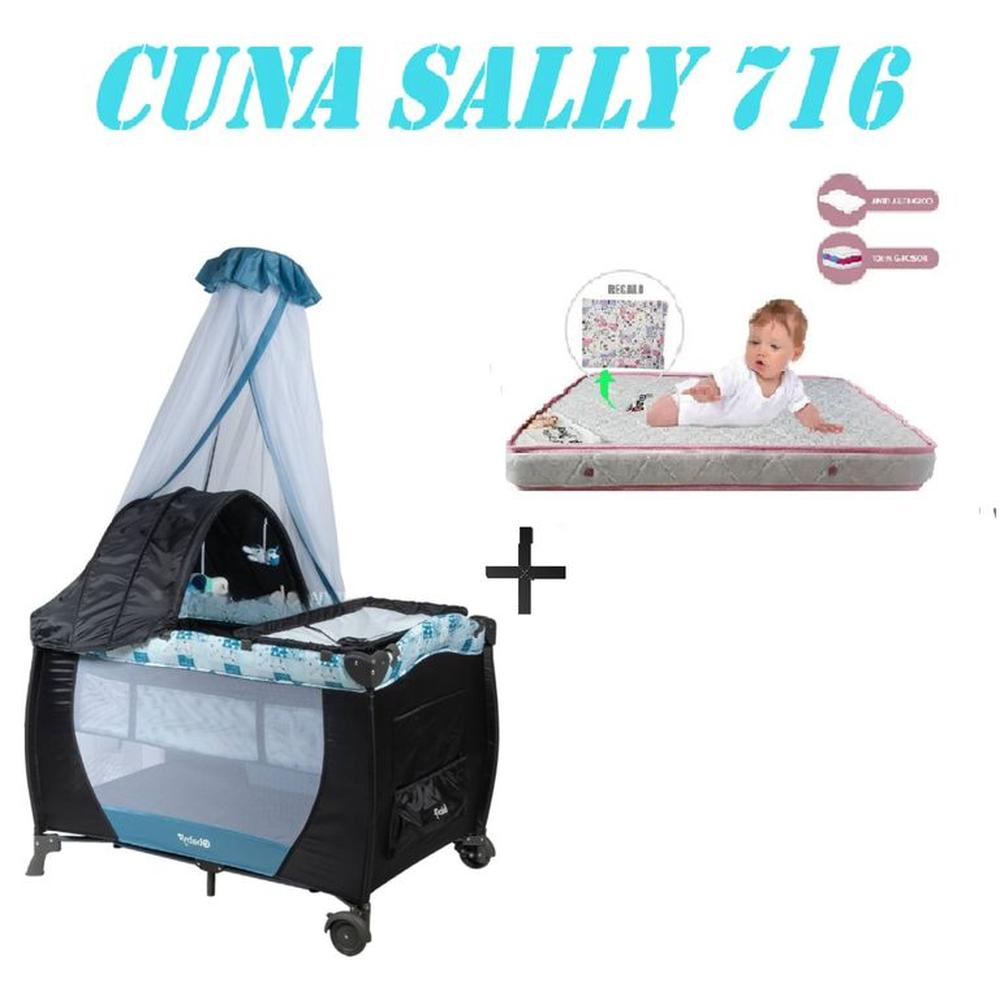 Nueva Cuna Corral Sally 716 Colchon Azul -Rosa